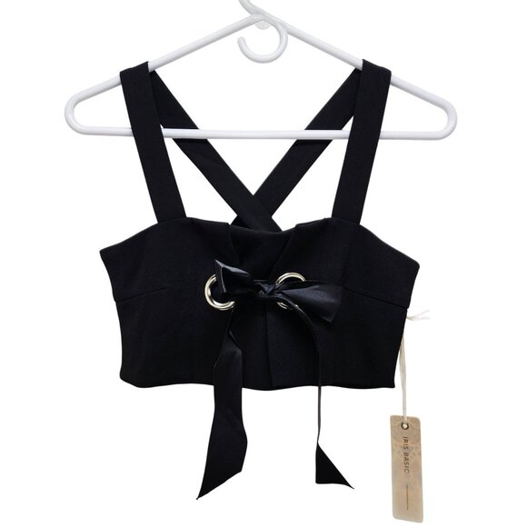 Black Iris Womens Crisscross Strappy Crop Top With Bow & Grommet Detail - Size S - Picture 1 of 7
